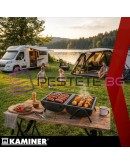 Барбекю на дървени въглища с капак, 2 решетки, термометър, преносим, комин